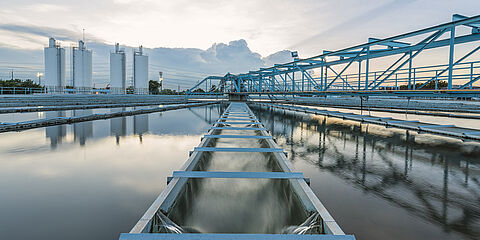 Industrial wastewater in clarifier of a sewage treatment plant